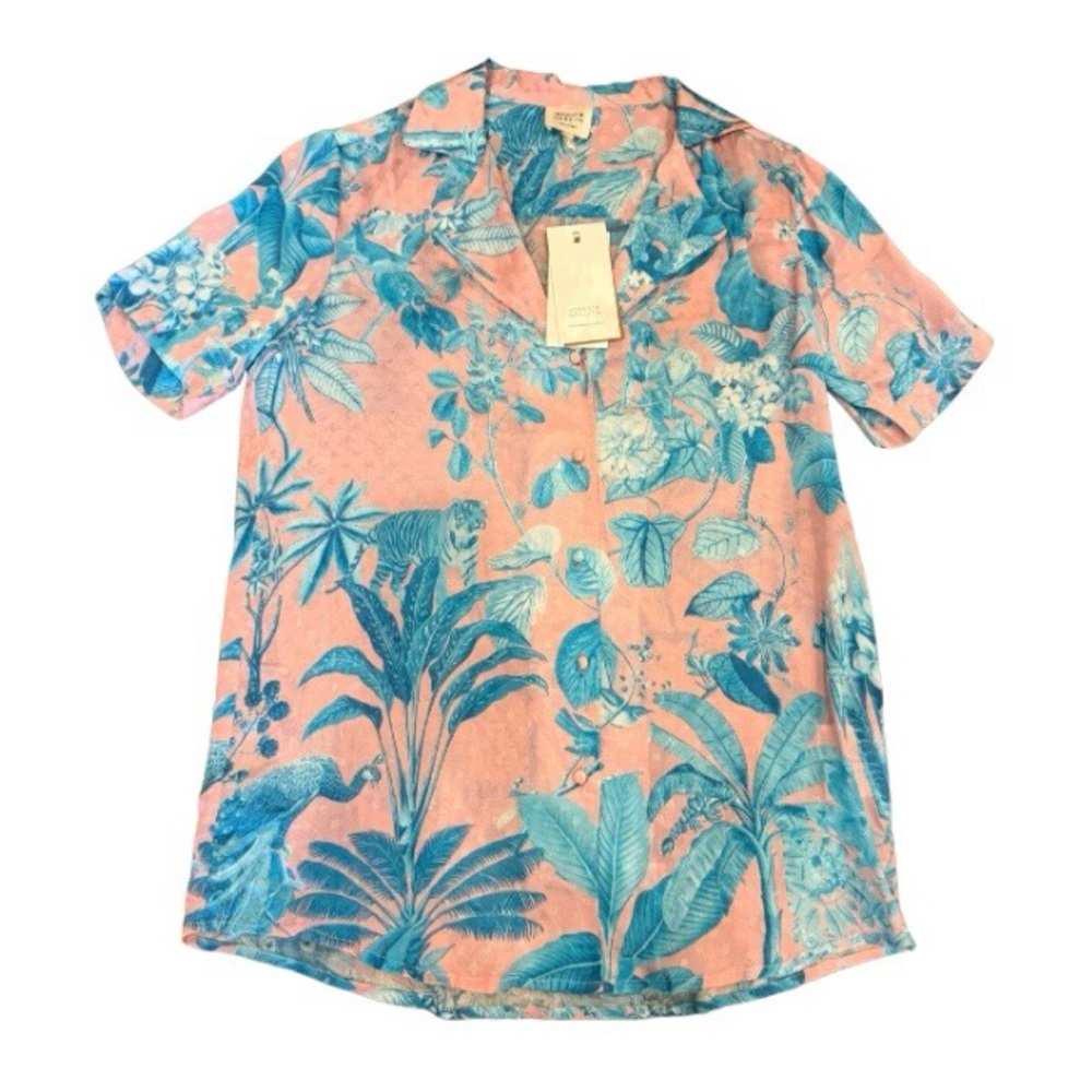🆕 HEMANT & NANDITA Pink and Blue Jungle Button Blouse
